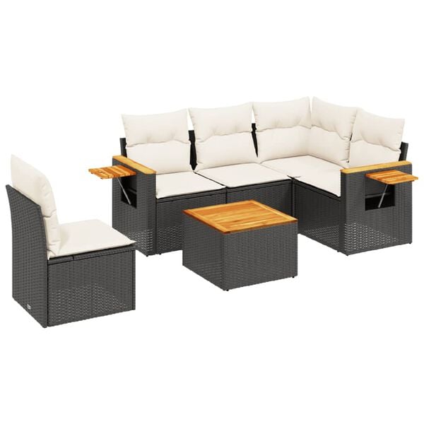 vidaXL Garden Sofa Set Black PE rattan Large Adjustable Feet