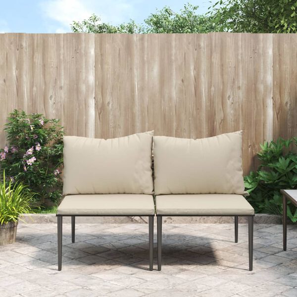vidaXL Garden Middle Sofa Set of 2 Grey with Beige Cushions