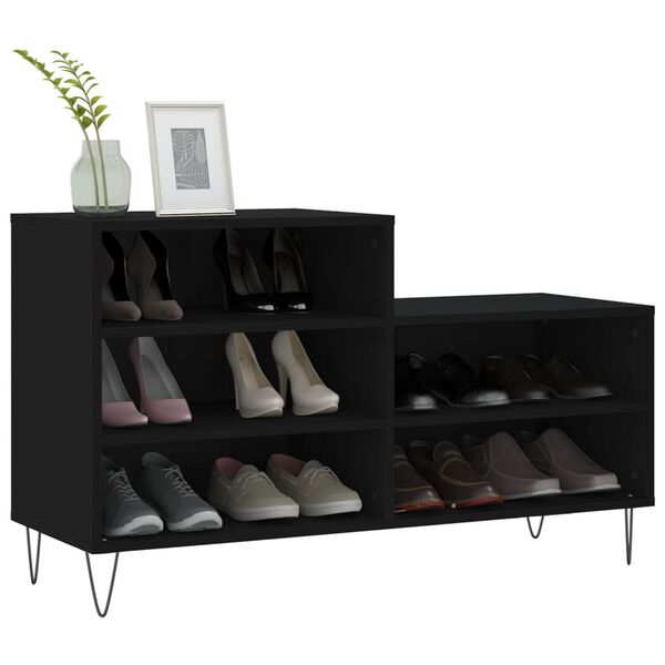 vidaXL Shoe Cabinet Black Engineered wood and metal Medium Shoe Cabinet