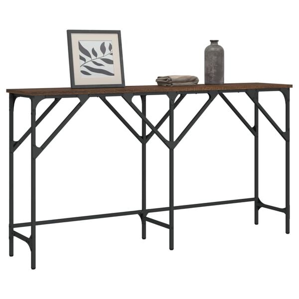 vidaXL Console Table Brown Oak Engineered Wood, Metal Medium