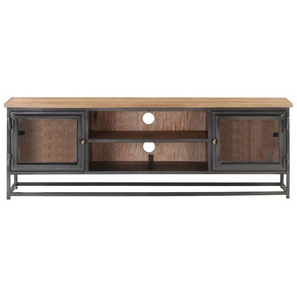 vidaXL TV Cabinet Grey Solid acacia wood, glass, steel Medium TV Cabinet