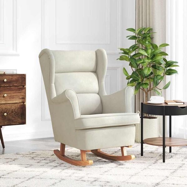 vidaXL Rocking Chair Wingback Cream Velvet and Solid Wood