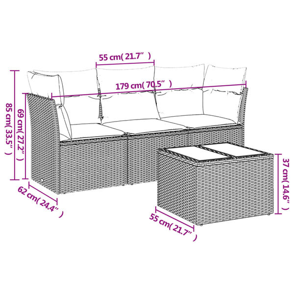 vidaXL Garden Sofa Set Beige PE rattan, powder-coated steel, tempered glass