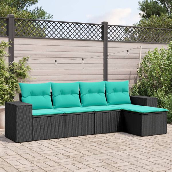 vidaXL Patio Sofa Set Black, Blue PE rattan, Powder-coated steel, Polyester