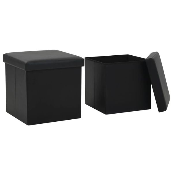 vidaXL Storage Stool Set of 2 Black PVC, MDF, Foam Medium