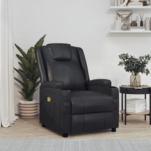 vidaXL Massage Chair Black Faux leather, metal, solid wood, plywood Single