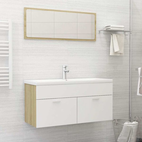 vidaXL Bathroom Furniture Set White and sonoma oak Engineered wood, acrylic