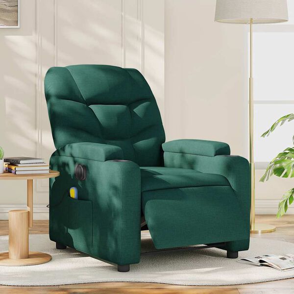 vidaXL Electric Massage Recliner Chair Dark green Polyester, Metal, Plywood
