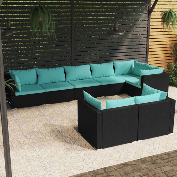 vidaXL Garden Lounge Set Black and Water Blue