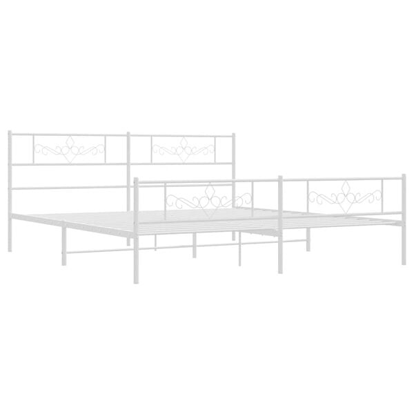 vidaXL Bed Frame White Powder-Coated Steel 76 x 80 in Bed Frame