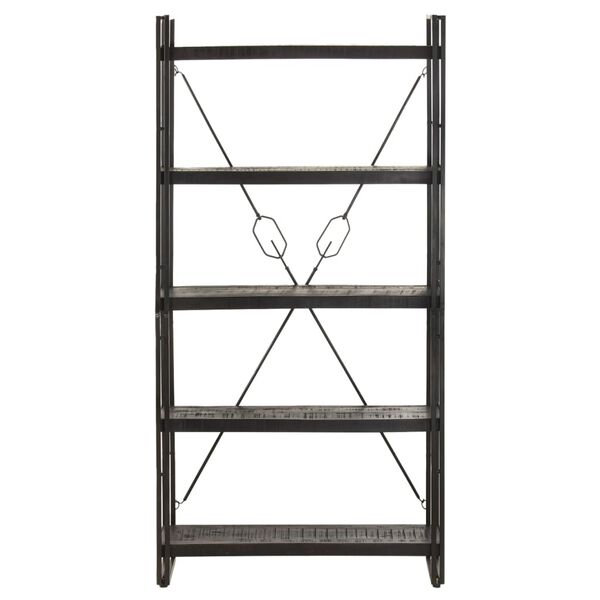 vidaXL Bookcase Black Solid rough mango wood, powder-coated steel
