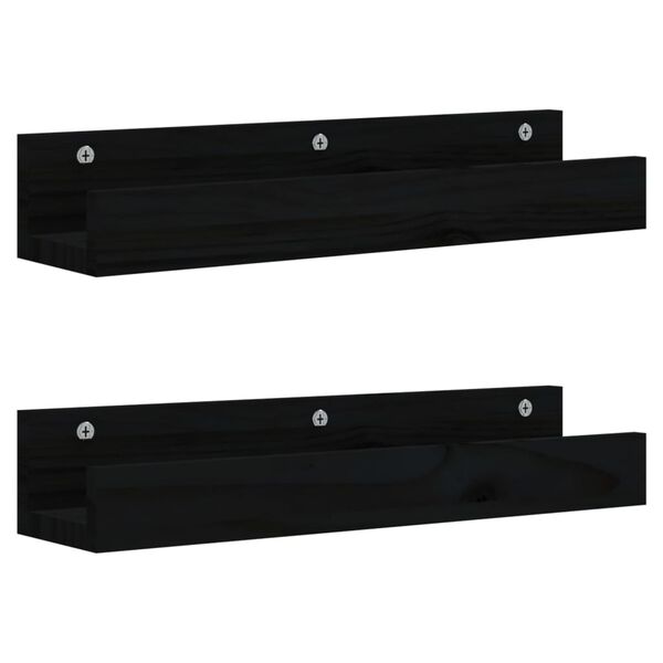 vidaXL Wall Shelf Black Solid Pine Wood 19.7x4.7x3.5 in Wall Shelf