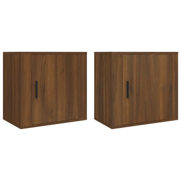 vidaXL Wall-mounted Bedside Cabinet Set of 2 Brown oak Engineered wood