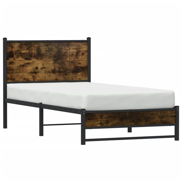 vidaXL Bed Frame Smoked oak Steel, engineered wood Twin Bed Frame