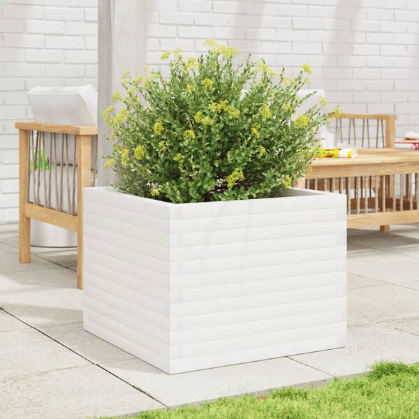 vidaXL Garden Planter White Solid Pine Wood Medium Decorative Inlays
