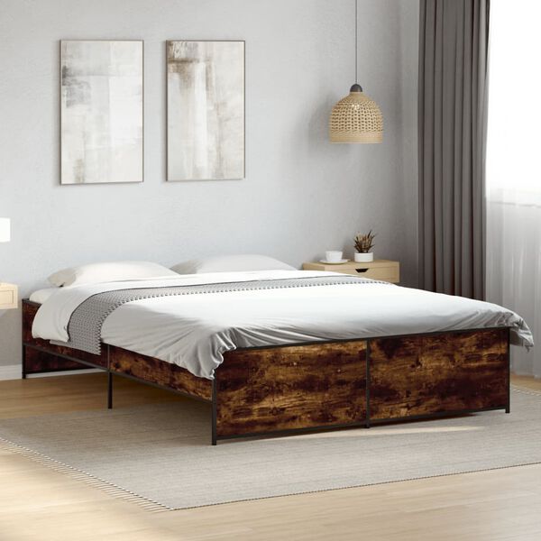 vidaXL Bed Frame Smoked Oak Engineered Wood, Steel King Durable