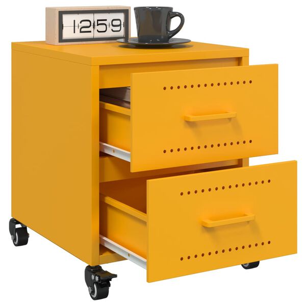 vidaXL Bedside Cabinet Set of 2 Mustard Yellow Cold-rolled steel Medium