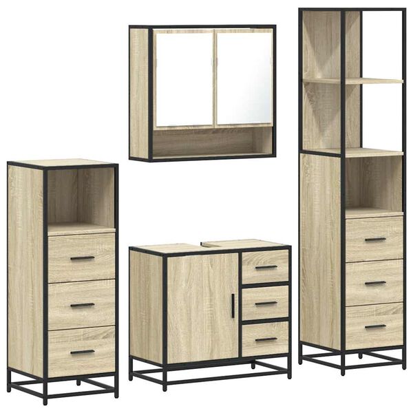 vidaXL Bathroom Furniture Set Sonoma oak Engineered wood, metal Medium