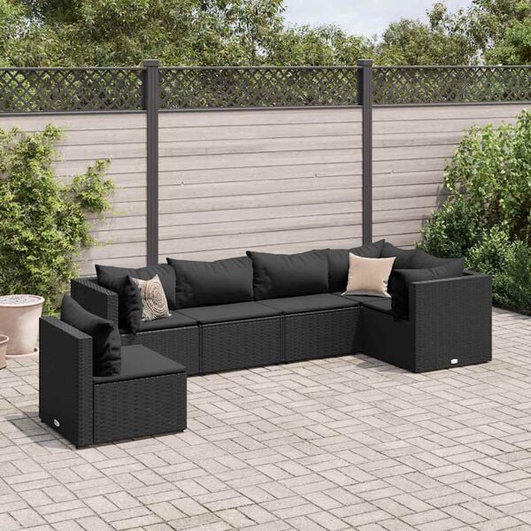 vidaXL Patio Lounge Set Black PE rattan, powder-coated steel, fabric