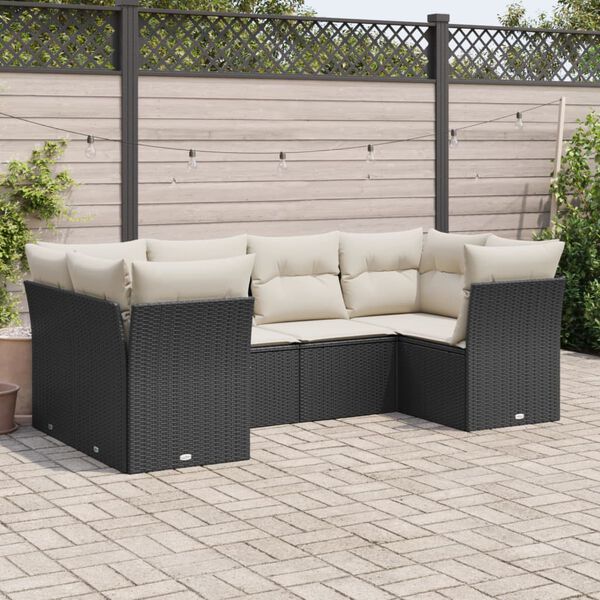 vidaXL Garden Sofa Set Black PE rattan, Powder-coated steel, 100% polyester