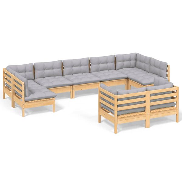 vidaXL Garden Lounge Set Gray Solid pine wood, fabric (100% polyester)