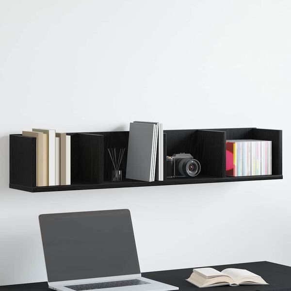 vidaXL Wall Shelf Black Oak 39.37 x 7.09 x 7.09 in Engineered Wood