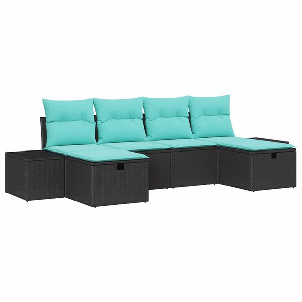 vidaXL Garden Sofa Set with Pillow 6 pcs Black Poly rattan