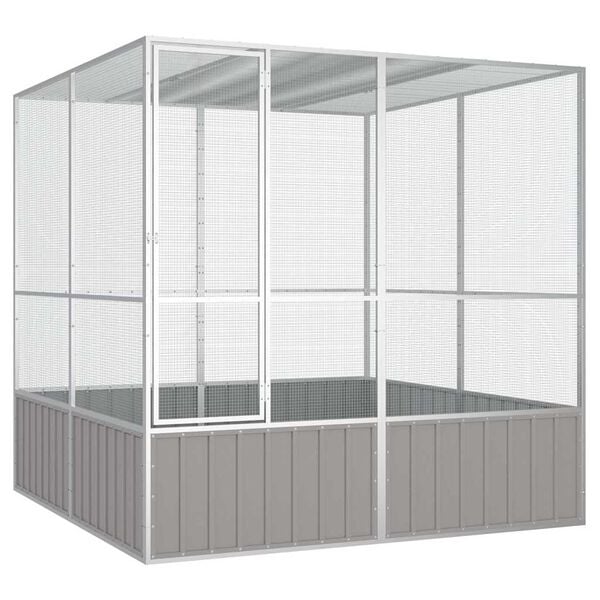 vidaXL Bird Cage Grey Galvanized Steel Large Bird Cage Rectangular