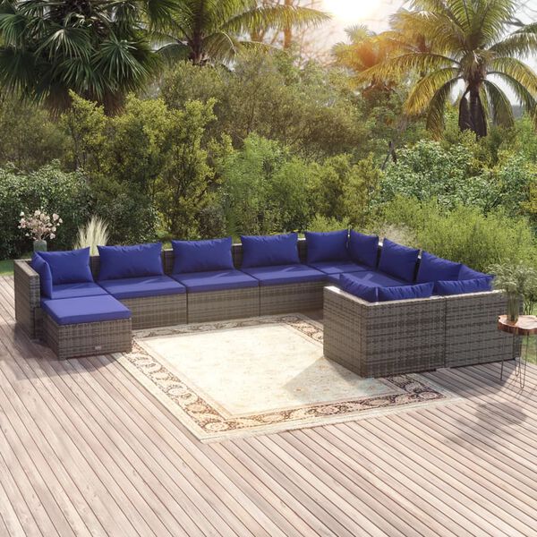 vidaXL Garden Lounge Set Grey PE rattan Large Modular