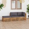 vidaXL 3 Piece Patio Lounge Set with Dark Gray Cushion Solid Teak Wood