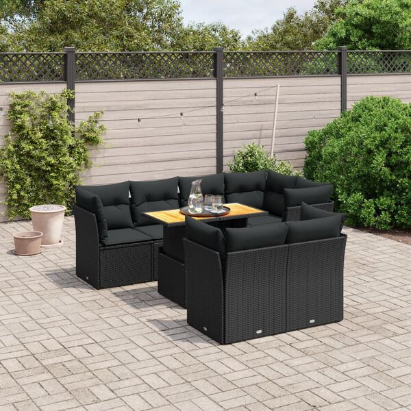 vidaXL Garden Sofa Set Black PE rattan Large Adjustable Feet