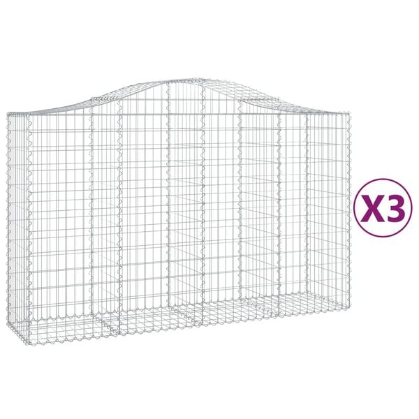 vidaXL Gabion Basket Set of 3 Silver Galvanized Iron Large