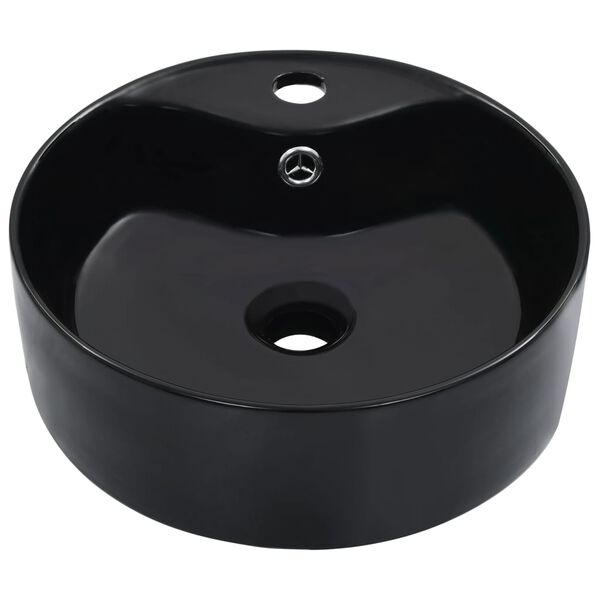 vidaXL Wash Basin with Overflow 14.2x5.1" Ceramic Black