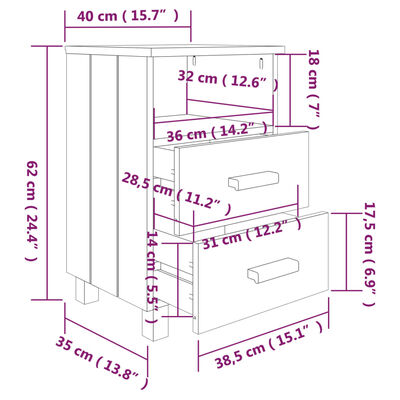 vidaXL Bedside Cabinet White 15.7"x13.8"x24.4" Solid Wood Pine
