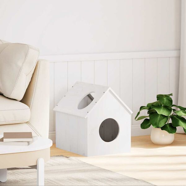 vidaXL Cat House White Solid Pine Wood 16.1 x 19.7 x 19.7 in Durable
