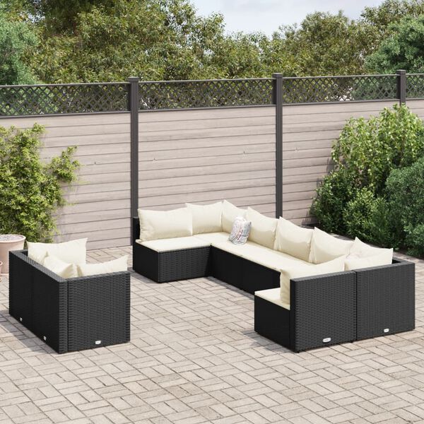 vidaXL Patio Sofa Set Set of 9 Black Poly Rattan 9 Piece Modular