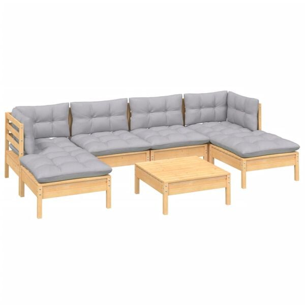 vidaXL Garden Lounge Set Grey Solid pine wood, 100% polyester Large