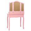 vidaXL Dressing Table Set with Stool Pink 31.5x27.2x55.5" Paulownia Wood