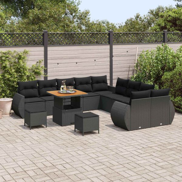 vidaXL Garden Sofa Set with Cushion with Storage 13 pcs Black