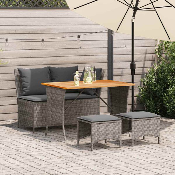 vidaXL 4 Piece Patio Dining Set with Cushions Grey Poly Rattan