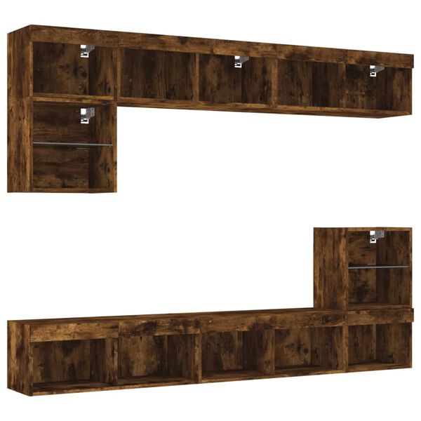 vidaXL 8 Piece TV Wall Units with LED Smoked Oak Engineered Wood