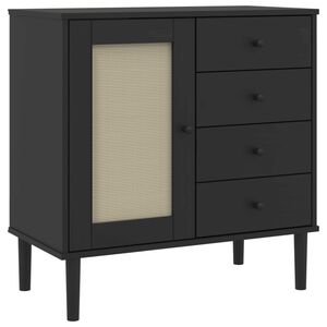 vidaXL Sideboard Black Solid pine wood, engineered wood, poly rattan