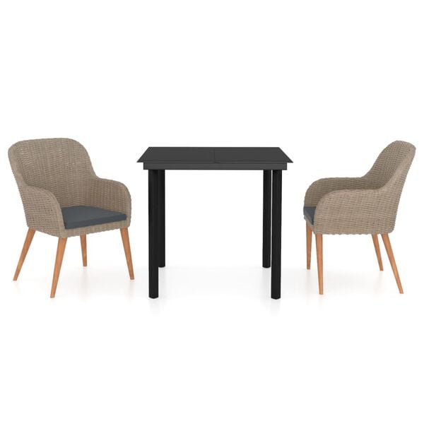 vidaXL 3 Piece Patio Dining Set with Cushions Brown
