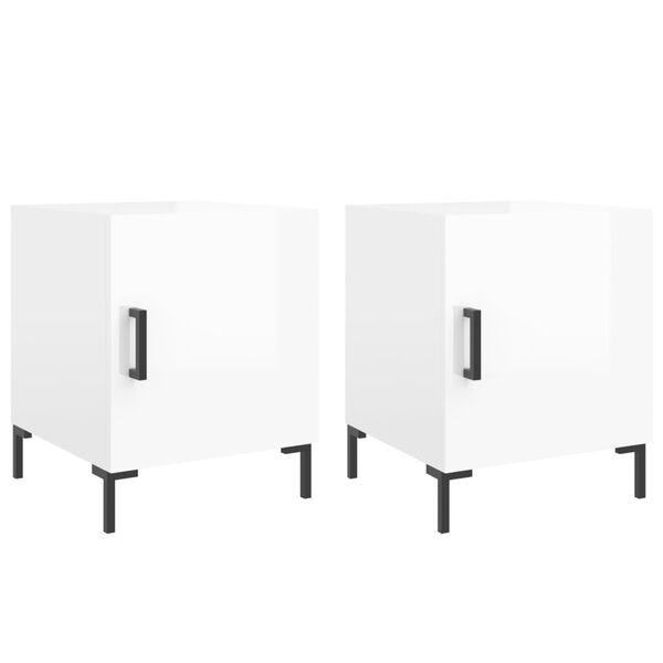 vidaXL Bedside Cabinet Set of 2 High gloss white Engineered wood, iron