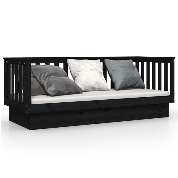 vidaXL Day Bed Black Solid pine wood Small Single