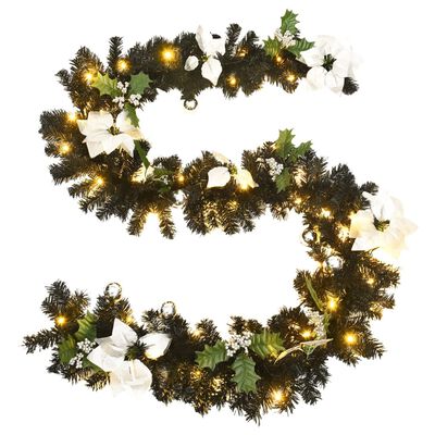 vidaXL Christmas Garland with LED Lights Black 8.9' PVC