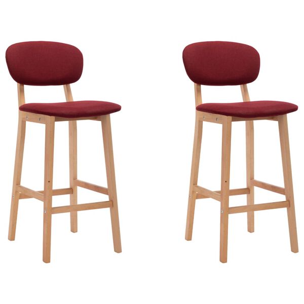vidaXL Bar Chair Set of 2 Wine Red 100% Polyester fabric, solid beech wood