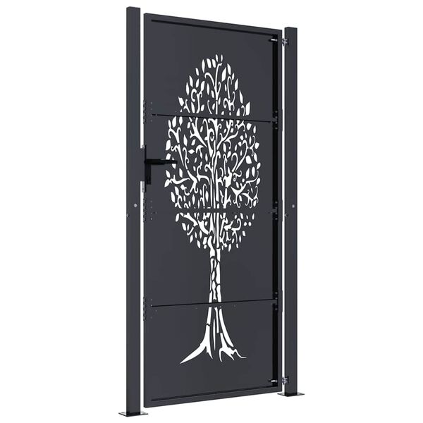 vidaXL Garden Gate Anthracite 39.4x78.7" Steel Tree Design