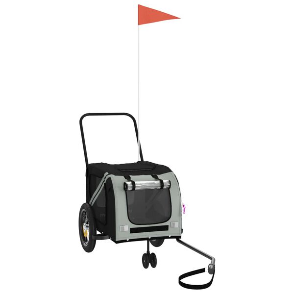 vidaXL Pet Bike Trailer Grey and Black Oxford Fabric, Iron, PVC Sturdy