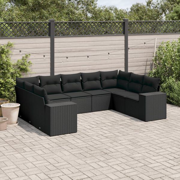 vidaXL Garden Sofa Set Black PE rattan, powder-coated steel, polyester